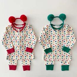 Clothing Sets Children's Thermal Underwear Two-piece Set 2023 Baby Year Love Printing Lovely Simple Sweater Hair Hoop