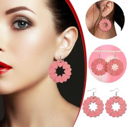 Hoop Earrings Pink Heart Stitching Star Double Sided Wooden Valentine's Day Gift