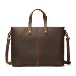 Briefcases Man Tote Bag Retro Laptop Briefcase Genuine Leather Handbags Pad Daily Working Bags Men Male For Documents