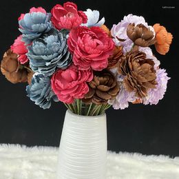 Decorative Flowers Artificial Plants Sky Blue Puff Peony Blood Cypripedium Home Garden Decorate