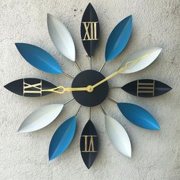 Wall Clocks Retro LOFT Industrial Style Iron Leaves Hanging Decorative Watches Living Room Creative Mute Factory Outlet