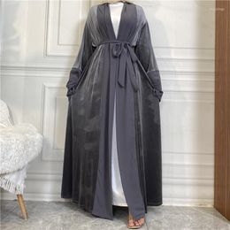Ethnic Clothing Muslim Velvet Open Abaya 2023 Autumn Winter Luxury Solid Colour Loose Sleeve Cardigan Eid Ramandan Islamic Robe Dubai Abayas