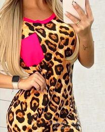 Casual Dresses Spring Mini Sexy Sheath Slim Skinny Fashion Summer Round Neck Leopard Print T-shirt Dress DressCasual