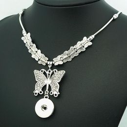 Pendant Necklaces Fashion Beauty Butterfly Vintage Flowers Metal Snap Necklace 50cm Fit 12mm/18mm Buttons Jewelry