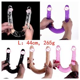 Female sex toys Double headed dragon penis anal plug lengthened transparent lesbian crystal simulation masturbation stick adult products