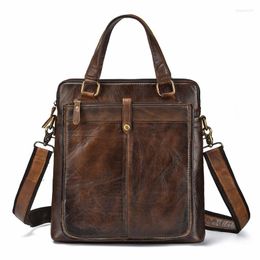 Briefcases Men's Shoulder Bag Messenger Hand-Painted Leather Handbag Casual Vertical