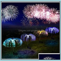 Garden Decorations 2Pcs/Set Solar Firework Lights Outdoor Decoration Lamps Christmas Terrace Lawn Light For Country House Party Wate Dhtf3