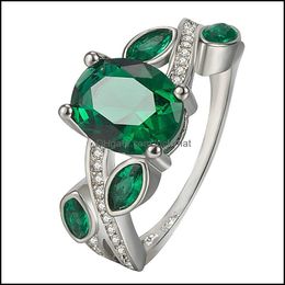 With Side Stones Emerald Ring For Women Fashion Gold Colour Inlaid Green Zircon Wedding Rings Bridal Engagement Jewellery Drop Delivery Dhyng