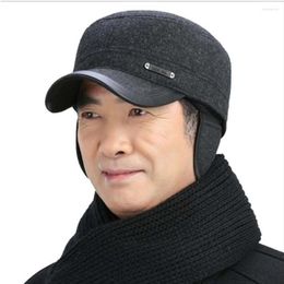 Berets Middle-aged And Elderly Hats Winter Men's Cold-proof Warm Ear Protection Woolen Hat Military Cap Old Man Dad