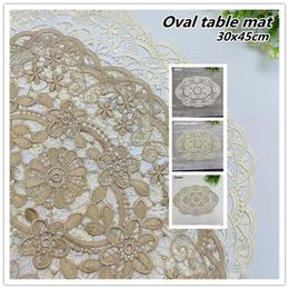 Table Mats Nice Embroidered Hollow Oval European Mat Coffee Tea Set Pad Kitchen Plate Bowl Cover Birthday Party Christmas Decoration