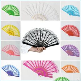 Party Favour Folding Hand Fan Single Side Lace 11 Colours Summer Chinese/Spanish Style Dance Fans Drop Delivery Home Garden Festive Su Dhdg6