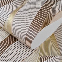 Wallpapers Metallic Gold Texture Wallpaper Roll Geometric Stripes Pattern Modern Fashion Wall Paper Living Room Drop Delivery Home Ga Dhq9D