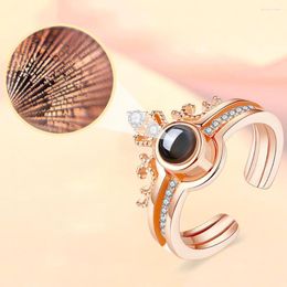 Wedding Rings 1 PCS Rose Gold/Silver 100 Languages I Love You Projection Ring Romantic Memory Jewelry For Women Girl Gift