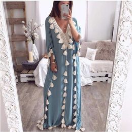 Womens Middle East Dress Plus Size Robe V Neck Blouse Evening