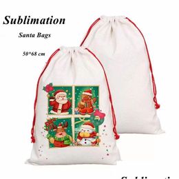 Christmas Decorations Sublimation Blanks Santa Sacks Diy Personalised Dstring Bag Gift Bags Pocket Heat Transfer 0916 Drop Delivery Dhznu