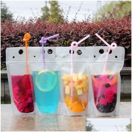 Packing Bags Quality Clear Drink Pouches Frosted Zipper Standup Plastic Drinking Bag With St Holder Reclosable Heatproof 17Oz Drop D Dhkaq