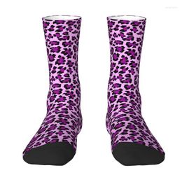 Men's Socks Fun Mens Cute Purple Leopard Print Dress Unisex Warm Comfortable 3D Animal Seamless Crew