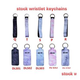 Keychains Lanyards Neoprene Wristlet Keychain Colourf Printed Wrist Key Belt Solid Colour Lanyard Ring Long Diving Material Drop De Dhqiz