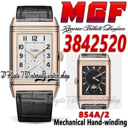 MGF Reverso Tribute Duoface mg3842520 Relógio Masculino 854A/2 Mecânico Corda Manual Fuso Horário Duplo Caixa em Ouro Rosa Mostrador Prata Pulseira de Couro Edição V2 Relógios Eternidade