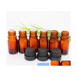 Packing Bottles 1000Pcs/Lot 5Ml Amber Glass Essential Oil With Hose Long Inner Plug And Black Tamper Cap For Eliquid 5Cc Drop Delive Otins