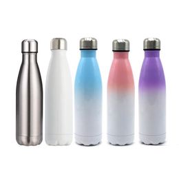 Tumblers Diy Sublimation 17Oz Cola Bottle With Gradient Colour 500Ml Stainless Steel Shaped Water Bottles Double Walled Insated Flask Dhspx