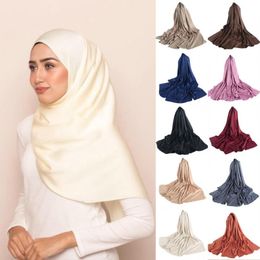 Scarves Plain Colour Chiffon Hijab Scarf With Bandage Non-Slip Muslim-Women Breathable Islam-Long Hijabs Headband Fashion Turban Headwrap