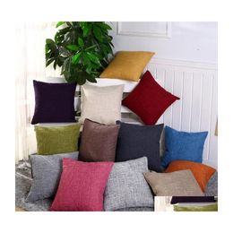 Pillow Case 40X40Cm Cotton Linen Ers Solid Burlap Classical Square Cushion Er Sofa Decorative Cases Drop Delivery Home Garden Textil Dhr4N