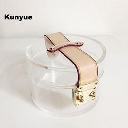 New Solid bare clear clutch purse Chic Women transparent acrylic evening bag Retro handbags Trendy Round hard box bag party prom261l