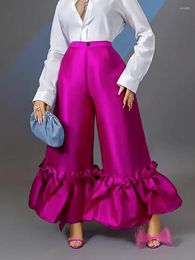 Women's Pants Women High Waist Flare Wide Leg Big Size Shiny Fuchsia Bell Bottoms Trousers Femme Trendy Party Club Outfits 4XL