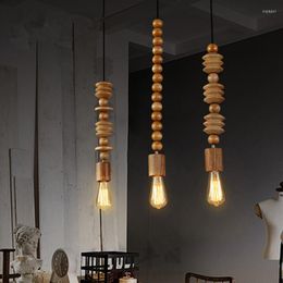Pendant Lamps Nordic Wood Lamp Kitchen Bar Fixtures Led Light Suspension Home Indoor Dining Room Hanging Luminaire
