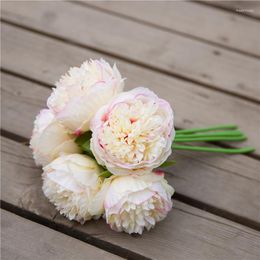 Decorative Flowers Simulation 5 Heads Peony Silk Faux European Royal Bride Hand Hold Bouquet Home Decoration Fake