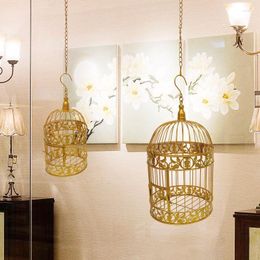 Decorative Figurines Gold Bird Cage Decoration Hand-made Candle Lantern Vintage Metal Cages Moroccan Lanterns Wedding Decor 2023