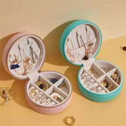 Round Travel Jewellery Box Women PU Leather Jewellery Storage Organiser Necklace Earrings Rings Display Packaging Mini Gift Boxes