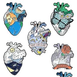 Pins Brooches Creative Heart Organ Theme Set 5Pcs Cartoon Rose Butterfly Enamel Paint Badges For Girls Alloy Lapel Pin Denim Shirt Dh5P0