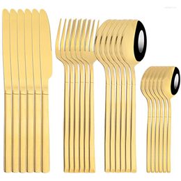 Dinnerware Sets AJYOUS 24Pcs Gold Luxury Mirror Stainless Steel Vintage Western Flatware Set Tableware Knife Spoon Fork Cutlery