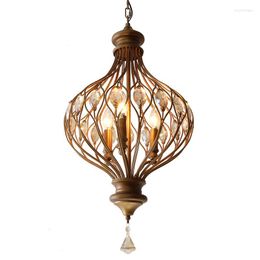 Pendant Lamps American Country Chandelier Crystal Dining Room Lamp Retro Wrought Iron Aisle Simple Cloakroom Bedroom