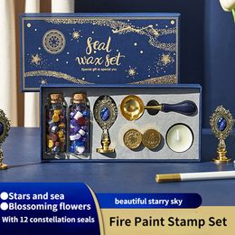 Stamps Creative Starry Fire Paint Wax Particle Set Seal Gift Box Envelope Sealing Craft Supplies Stamp for Card Making Custom 230111