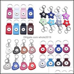 Key Rings Pu Leather Heart Star Keyring Noosa Chunks 18Mm Snap Button Chains Keys Ring Jewellery Drop Delivery Dhqha