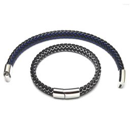 Strand Customized Logo Trendy Leather Braided Bracelet Stainless Steel Magnetic Clasp Bracelets For Men Bangles Women Sale