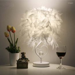 Table Lamps Nordic Bedside Reading Living Room Heart-Shaped Feather Crystal Lamp Bedroom Dining Decorative Art Night Light