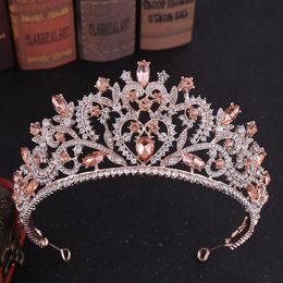 Wedding Hair Jewellery Baroque Vintage Rose Gold Peach Heart Crystal Bridal Tiaras Crowns Pageant Diadem Veil Tiara Accessories 230112