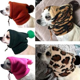 Dog Apparel Fashion Warm Pet Cap Drawstring Adjustable Hat With Fur Ball Winter Casual Leopard Print Headgear Christmas Cosplay