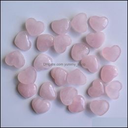 Stone Natural 18Mm Heart Loose Beads Pink Quartz Cabochons Flat Back For Necklace Ring Earrrings Jewellery Accessory Drop Delivery Dh4Ok