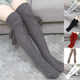 Women Socks Stockings Casual Warm Woollen Solid Colour Winter Thigh Knitted For Ladies Over The Knee