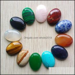 Stone Natural Mixed Oval Flat Base Cab Cabochon Cystal Loose Beads For Necklace Earrings Jewellery Making Wholesale 18X25Mm Drop Delive Dhvoe