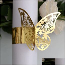 Napkin Rings 50Pcs Butterfly Ring Laser Cut Paper Holder Towel El Birthday Wedding Christmas Party Table Decoration Drop Delivery Ho Dhrcw