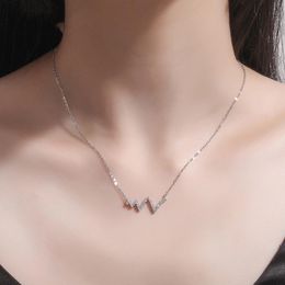 Chains Wavy Heartbeat Cubic Zirconia Silver Colour Sweater Clavicle Chain Necklace For Women Luxury Korean Dainty Jewellery SN2307Chains