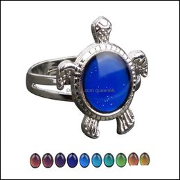 Band Rings Turtle Mood Ring Colour Change Emotion Feeling Temperature Control Women Drop Delivery Jewellery Dhoza