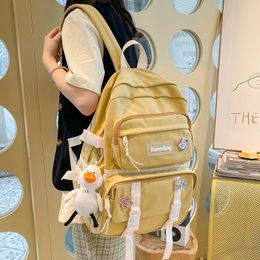Backpack HOCODO Kawaii Women Multi-Pocket School Bag For Teenage Girl Anti-Theft Female Solid Colour Travel Mochila