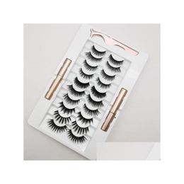 False Eyelashes Pestanas Magnetic Lash Set Fake 2 Liquid Eyeliner Adda Tweezer 3D Magnet Faux Cils Reusable No Glue 15 Sets A Lot Ey Dhy6S